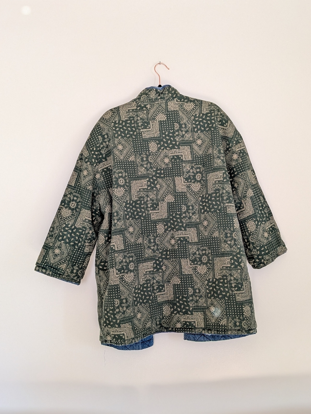 Reversible Denim Paisley Quilted Blanket Coat - Picture 3 of 8